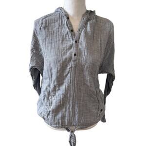 Prana Lightweight Voile Organic Cotton Pullover Hoodie Dark Gray Stripe L